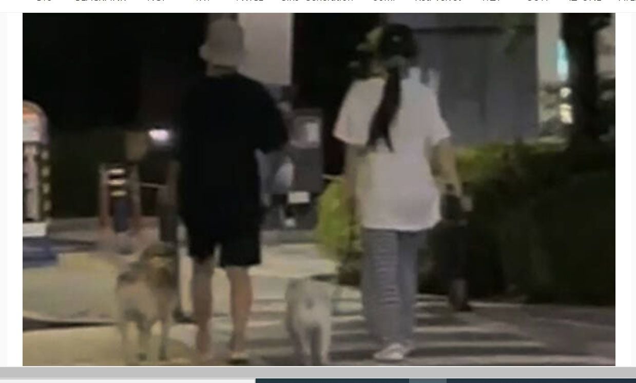 Foto eksklusif Sport Chosun yang memperlihat Joy Red Velvet dan Crush Membawa Anjing mereka saat kencan