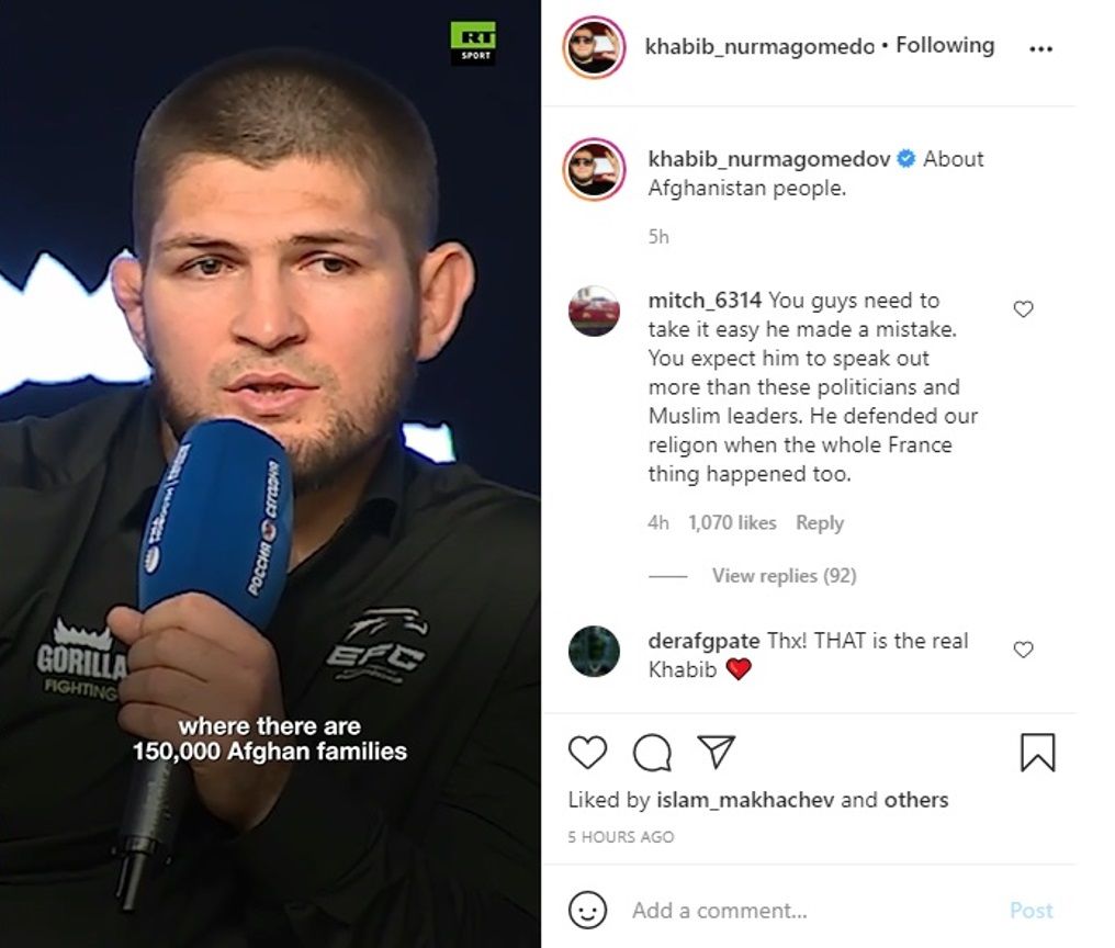 Eks Jawara UFC Khabib Nurmagomedov berkomentar soal Afghanistan