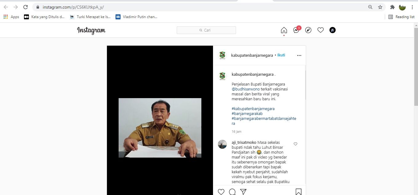 permintaan maaf Bupati Banjarnegara pada Luhut Pandjaitan.