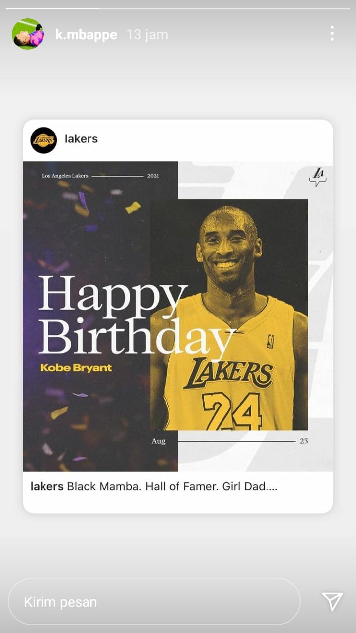 Kylian Mbappe kenang ulang tahun Kobe Bryant di story Instagram