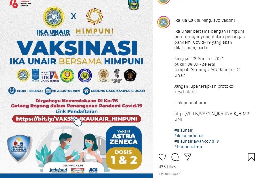 Catat Vaksin Gratis Dosis 1 Dan 2 Unair Surabaya 28 Agustus 2021 Kuota Terbatas Daftar Online Di Sini Zona Surabaya Raya