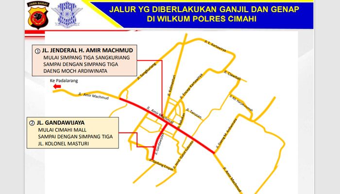 Jalur perlintasan pemberlakuan ganjil genap di Kota Cimahi