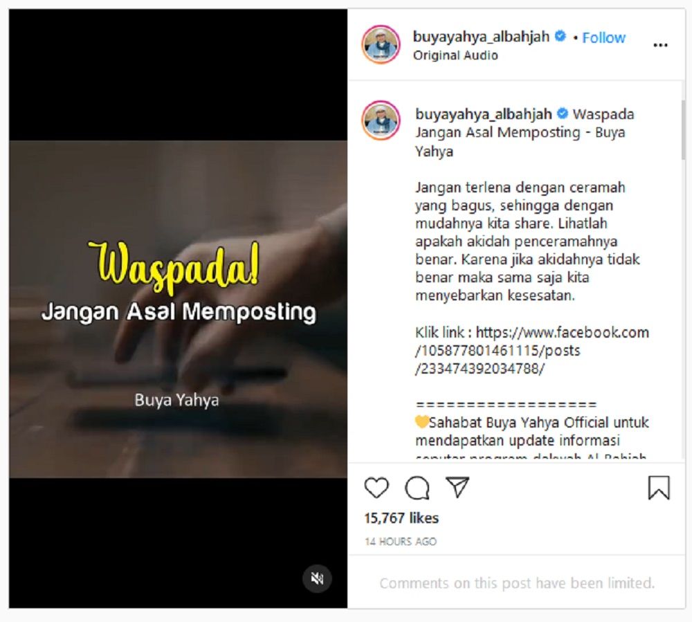 Buya Yahya Ingatkan agar Jangan Asal Posting Video Biarpun Isinya Bagus, ini Alasan Dibaliknya