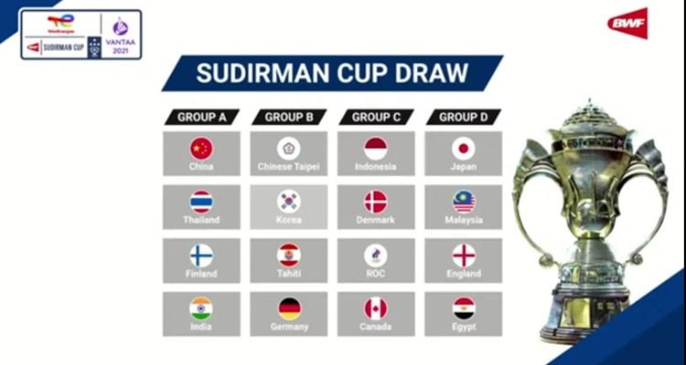 Hasil lengkap drawing Piala Sudirman 2021. Tim Badminton Indonesia berada di Grup C bersama Denmark