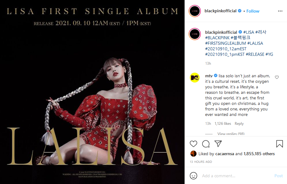 Unggahan soal debut Lisa BLACKPINK. 