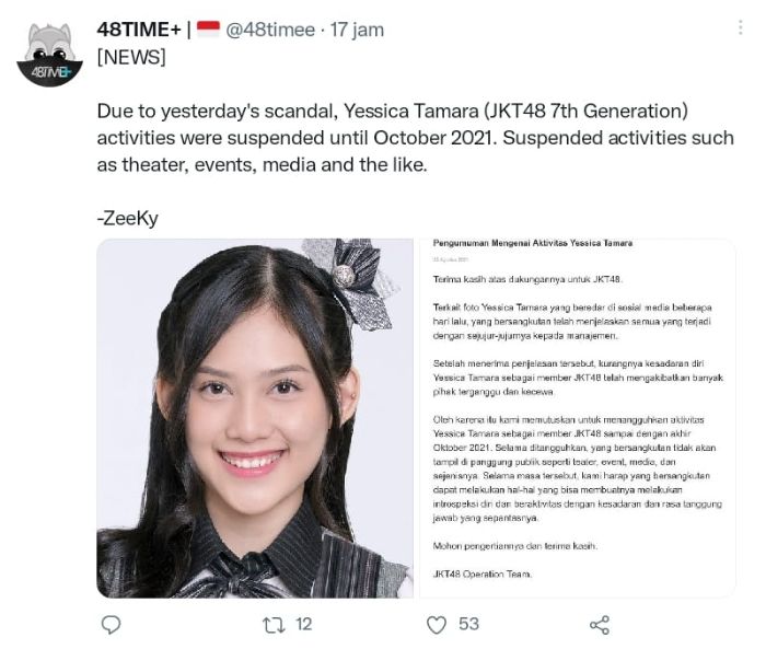 Kronologi Skandal Zahra Nur Khaulah, Resmi Didepak JKT48 dan Trending di Twitter