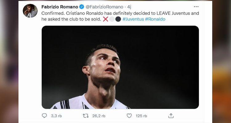 Fabrizio Romano Sebut Cristiano Ronaldo Bakal Hengkang dari Juve, Akankah Berlabuh di Man City?
