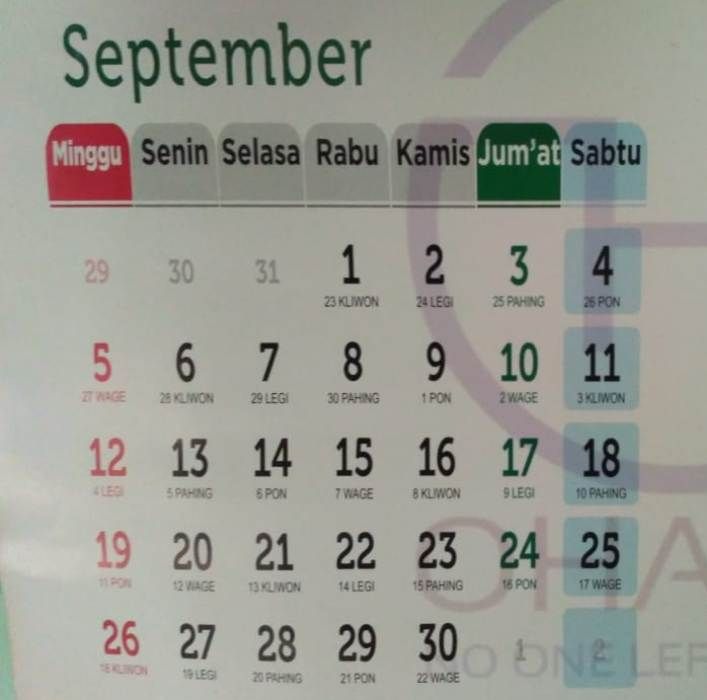 Kalender bulan september 2021 lengkap dengan daftar hari libur dan tanggalan jawa