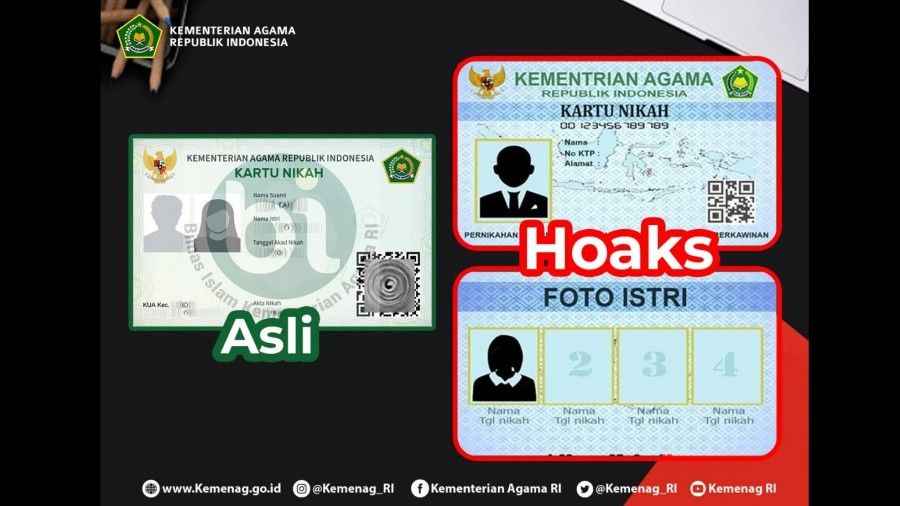 Tampilan kartu nikah digital asli dan hoax. | Foto: Kemenag RI