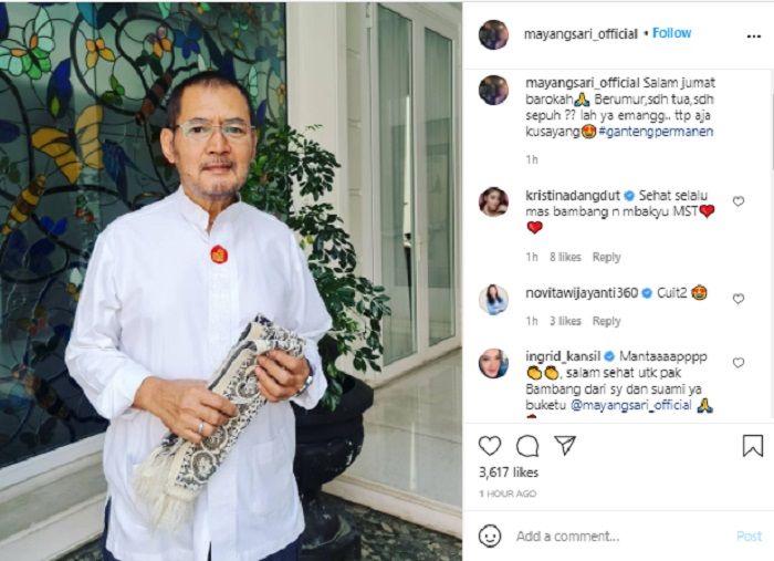 Mayangsari mengunggah foto Bambang Trihatmodjo. Ia mengaku menyayangi sang suami, meski telah berumur.*