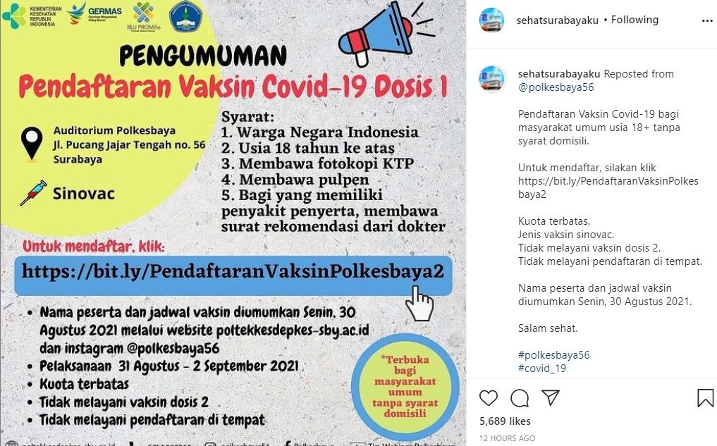 Informasi vaksinasi Polkesbaya Surabaya
