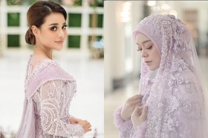 Busana warna ungu muda yang digunakan Lesti Kejora dan Aurel Hermansyah.