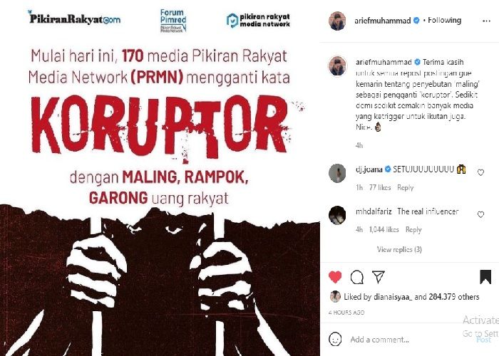 Arief Poyuono, Rizal Ramli, hingga selebgram Arief Muhammad menanggapi sikap PRMN yang mengganti kata koruptor menjadi maling uang rakyat.*