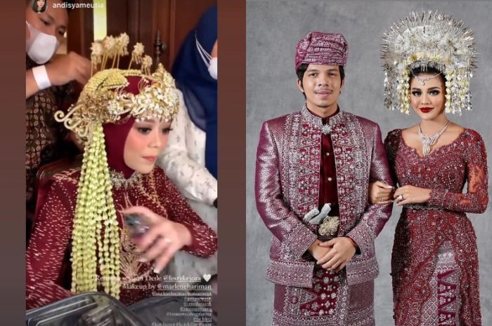 Baju berwarna merah marun yang digunakan Rizky Billar dan Lesti Kejora saat tasyakuran pernikahan yang ternyata mirip dengan busana resepsi pernikahan Atta Halilintar dan Aurel Hermansyah. 