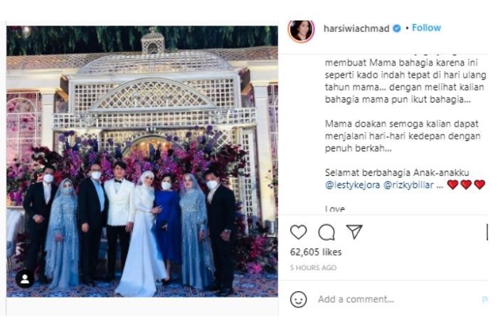 Unggahan Harsiwi Achmad terkait pernikahan Rizky Billar dan Lesti Kejora.