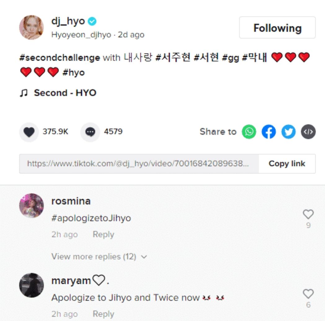 Penggemar Jihyo Twice meminta Seohyun SNSD meminta maaf keoada jihyo dan twice