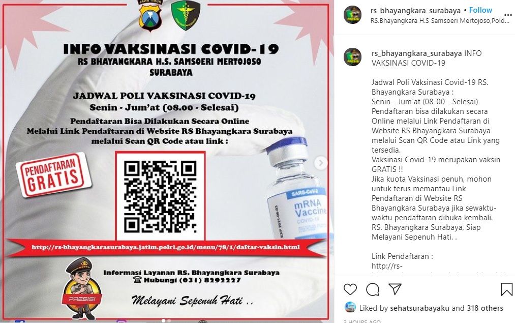 Informasi Poli Vaksinasi Covid-19 RS Bhayangkara Surabaya