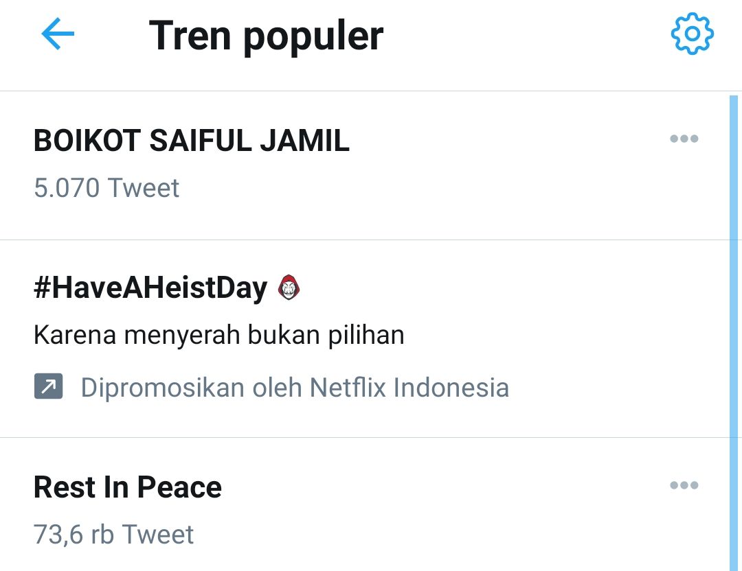 Kata kunci Boikot Saiful Jamil trending di Twitter.