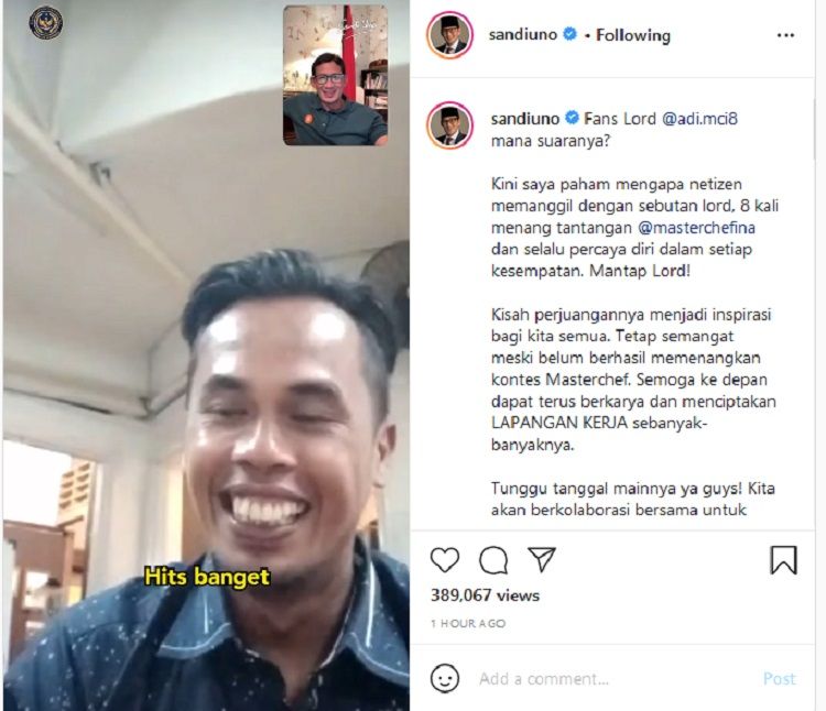 Sandiaga Uno Ajak Kolaborasi Lord Adi MasterChef dalam Program 'Indonesia Spice Up The World'