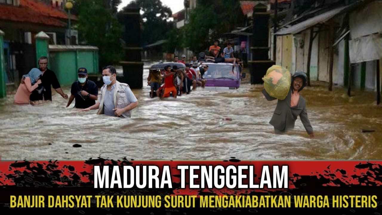 Thumbnail pada video yang mengklaim bahwa Pulau Madura tenggelam akibat banjir.