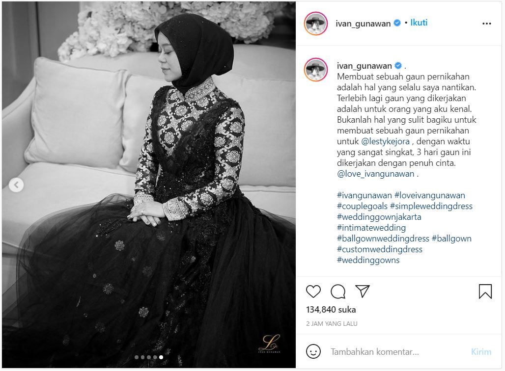 Postingan Ivan Gunawan tentang gaun yang dipakai Lesti kejora.