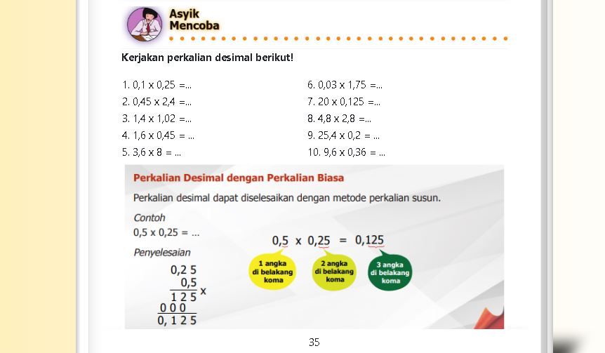 Kunci Jawaban Matematika Kelas 5 Halaman 35 Dan 36 Lengkap Perkalian Desimal Ringtimes Banyuwangi