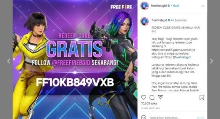 Kode Redeem Ff Selasa 7 September 2021 Server Indonesia 5xmjpg7rh49r Hari Ini Segera Klaim Metro Lampung News