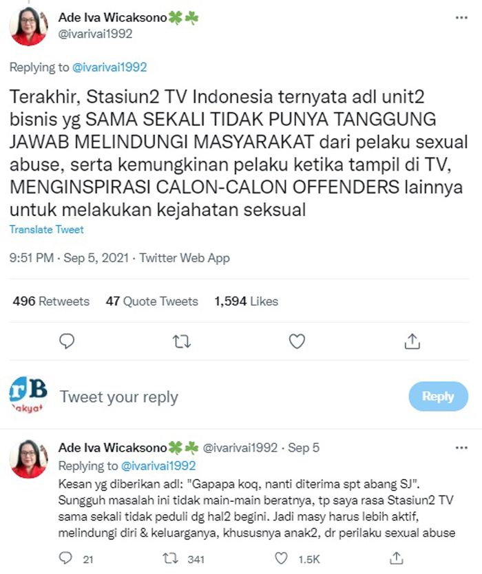 Ade Iva Wicaksono Tuding Stasiun TV Tak Bertanggung Jawab Lindungi Masyarakat dari Pelaku Kejahatan Seksual