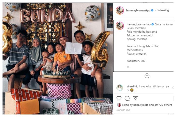 Potret kebersamaan keluarga Hanung Bramantyo di ulang tahun Zaskia Adya Mecca