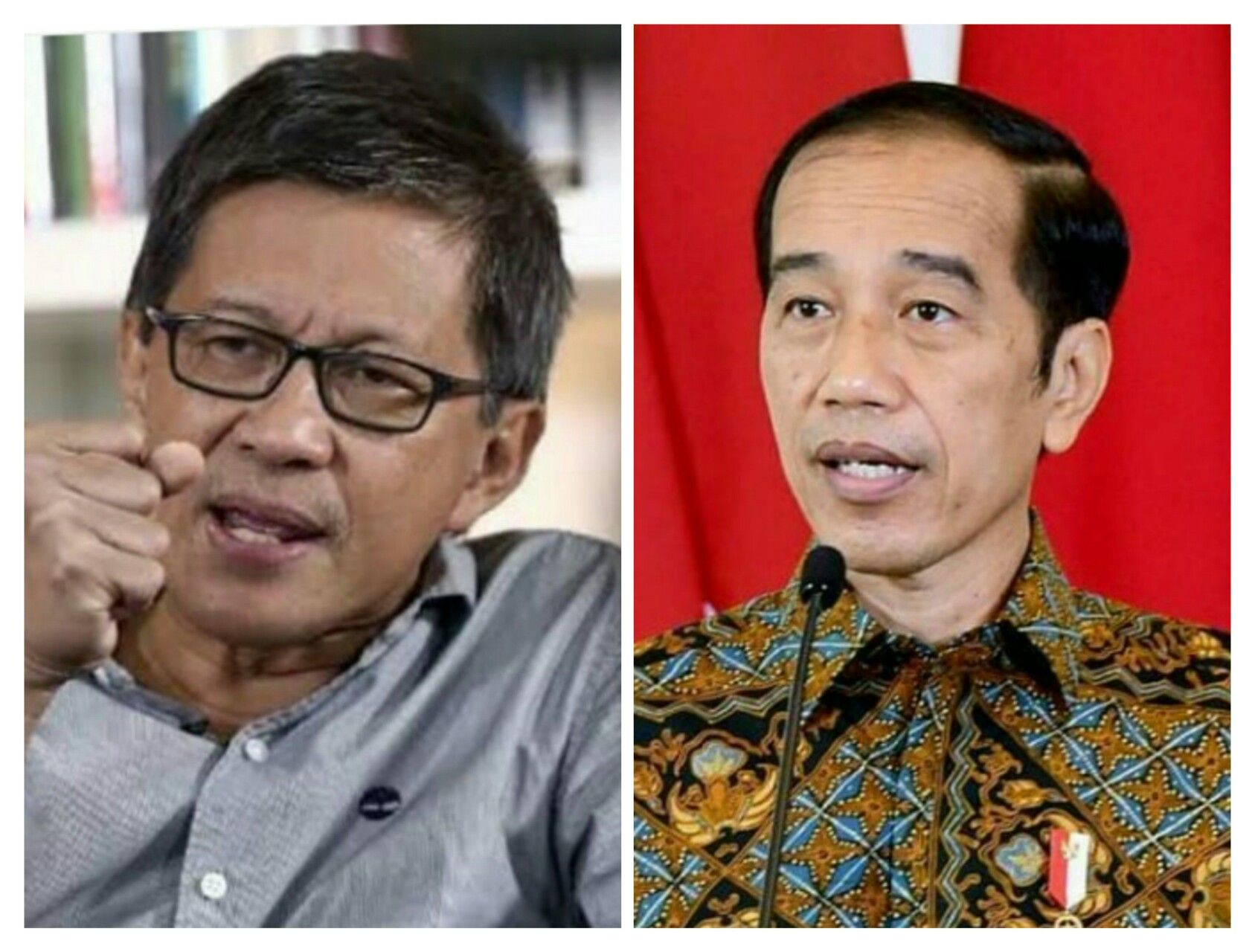 Kolase foto Rocky Gerung dan Jokowi