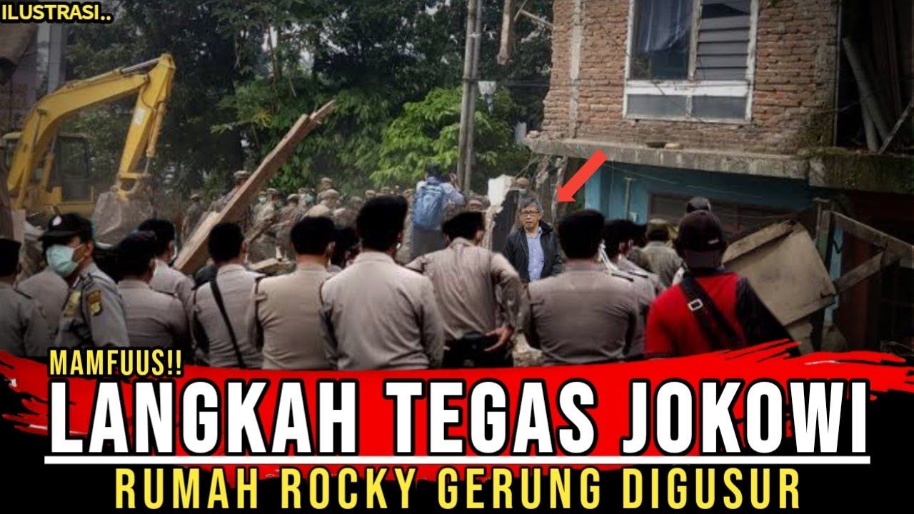 tangkap layar kabar yang menyebut rumah Rocky Gerung digusur sebagai langkah tegas pemerintahan Presiden Jokowi.