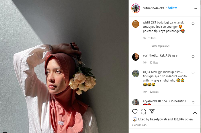 Tangkapan layar unggahan Instagram Putri Anne yang banjir pujian netizen.*