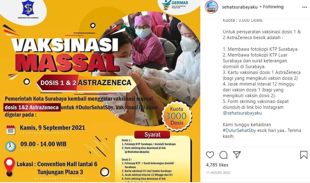 Informasi vaksinasi di Tunjungan Plaza Surabaya