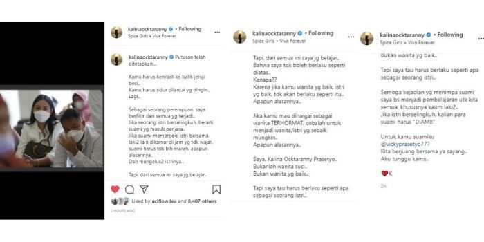 Curahan hati Kalina Ocktaranny setelah majelis hakim Pengadilan Negeri Jakarta Selatan menjatuhkan vonis hukuman kepada Vicky Prasetyo.