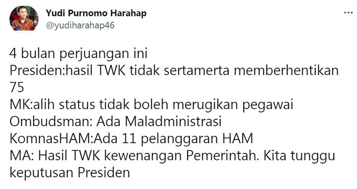 Cuitan Ketua Wadah KPK, Yudi Purnomo Harahap.