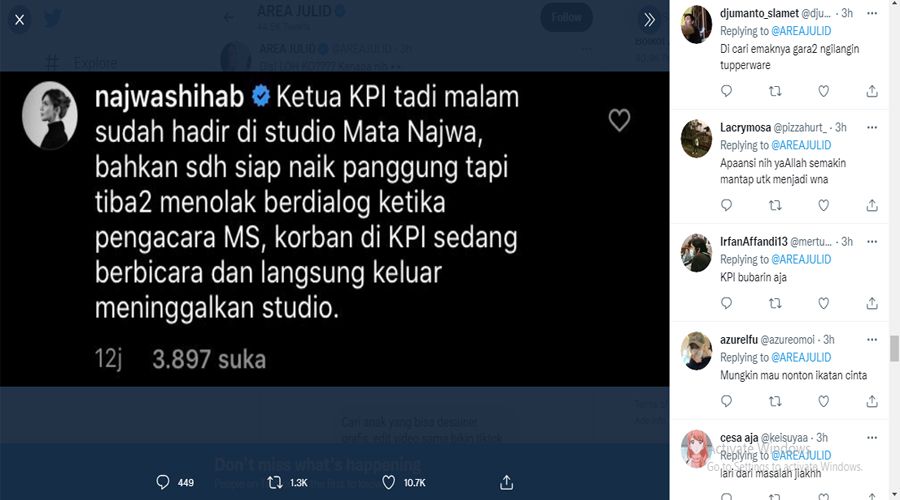 Ketua KPI Mendadak Keluar 'Menghilang' dari Acara Mata Najwa, Netizen: KPI Bubarin Aja