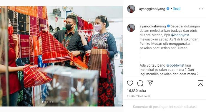 Kahiyang Ayu blusukan cari kain tradisional bersama suaminya yang Walikota Medan, Bobby Nasution