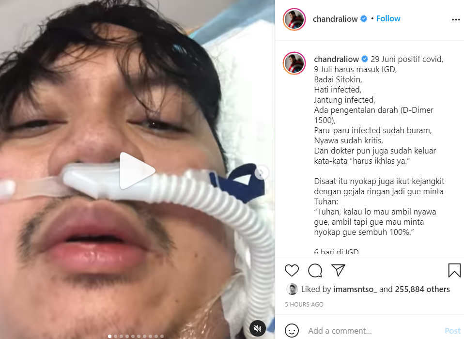 YouTuber Chandra Liow menceritakan keberhasilam dirinya setelah melewati masa kritis akibat covid-19 dan badai sitokin.