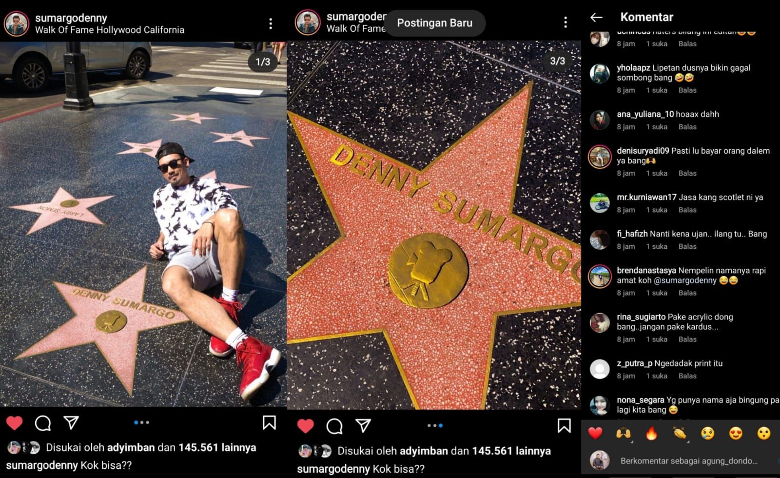 Denny Sumargo saat berada di Walk Of Fame di Hollywood, California. /Foto: Instagram/@sumargodenny