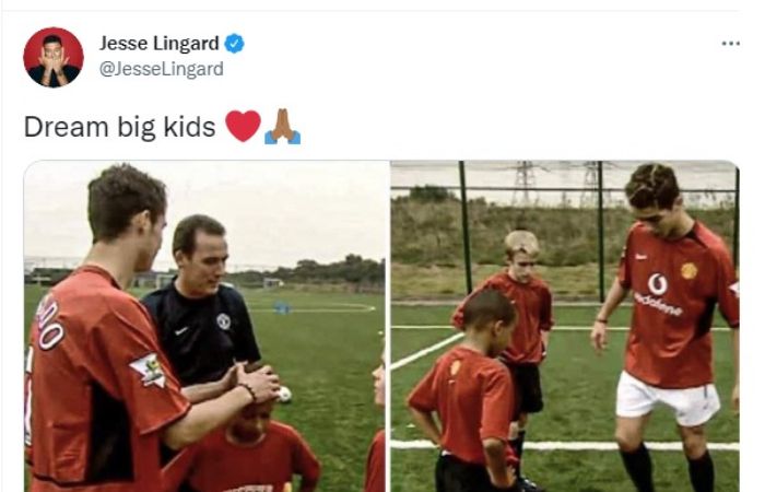 Jesse Lingard mengunggah foto masa kacilnya dilatih oleh Cristiano Ronaldo dan bermimpi untuk bermain bersama, dan kini mimpi itu terwujud membawa kemenangan kompak memberi gol kepada Manchester United melawan Newcastle United.