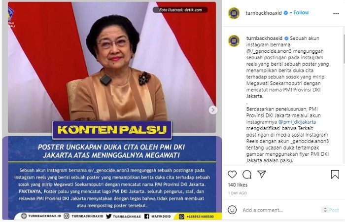 Palang Merah Indonesia (PMI) DKI Jakarta mengaskan jika poster duka cita untuk Megawati hoaks dan bukan dari pihaknya.*
