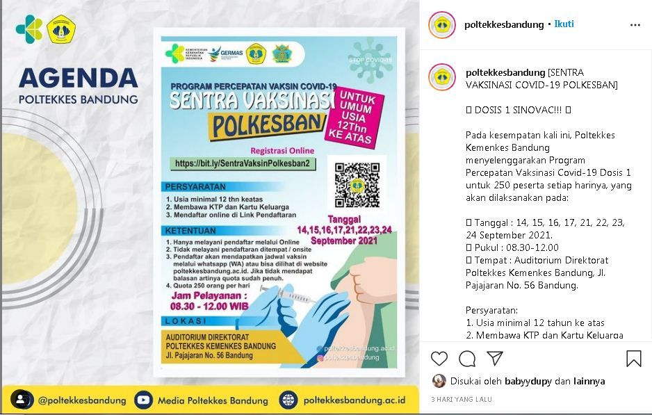 Jadwal vaksin gratis kota Bandung