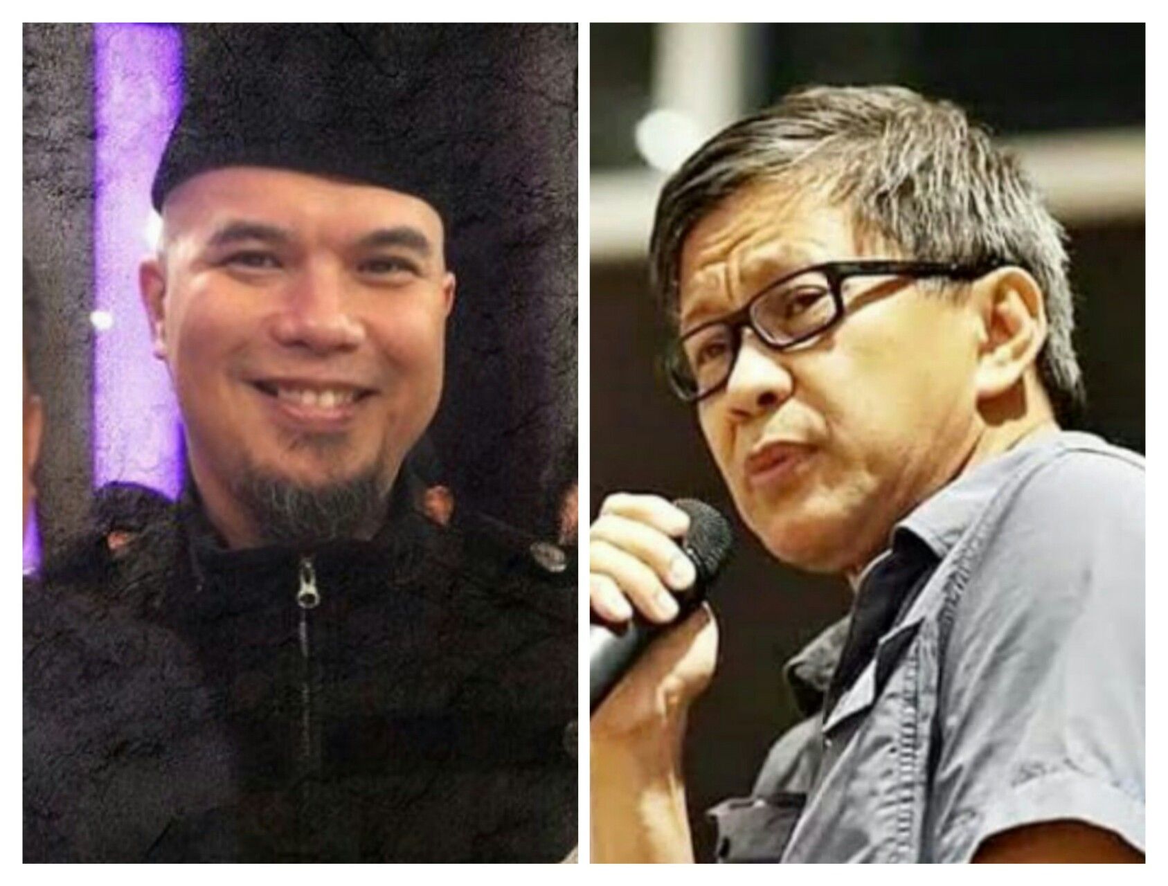 Kolase foto Ahmad Dhani dan Rocky Gerung