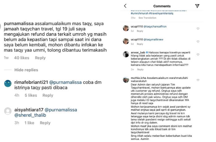 Protes dari sejumlah custommer di travel milik Taqy Malik. 