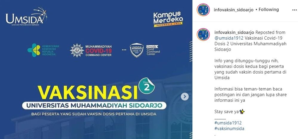 Informasi vaksinasi di Universitas Muhammadiyah Sidoarjo