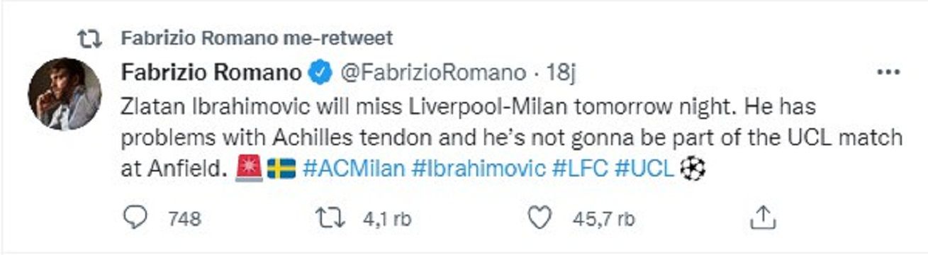 tangkap layar Twitter akun Fabrizio Romano