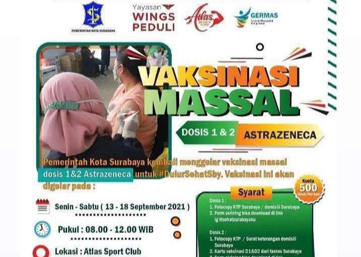 Vaksinasi Massal Pemkot Surabaya, mulai 13 - 18 September 2021