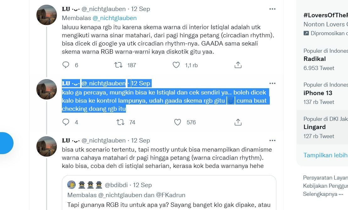 Penjelasan tentang pencahayan di masjid Istiqlal. Twitter.com/_nichtglauben