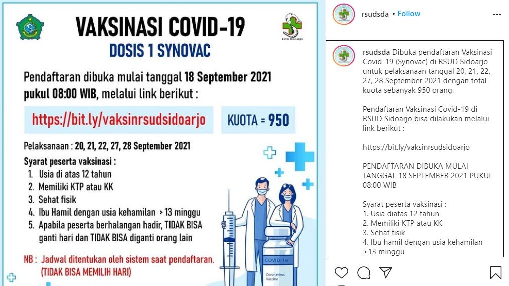 Informasi vaksin gratis di RSUD Sidoarjo