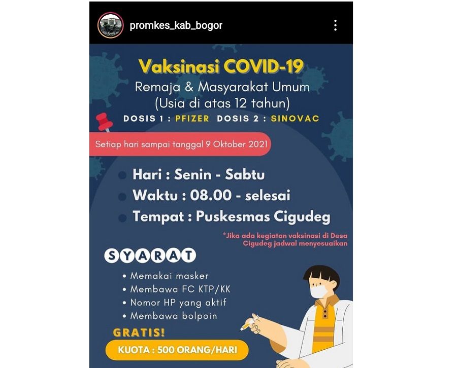 Jadwal Vaksinasi Setiap Hari Senin Sabtu Di Kabupaten Bogor Sampai Tanggal 9 Oktober 2021 Kabar Lumajang<script async src=